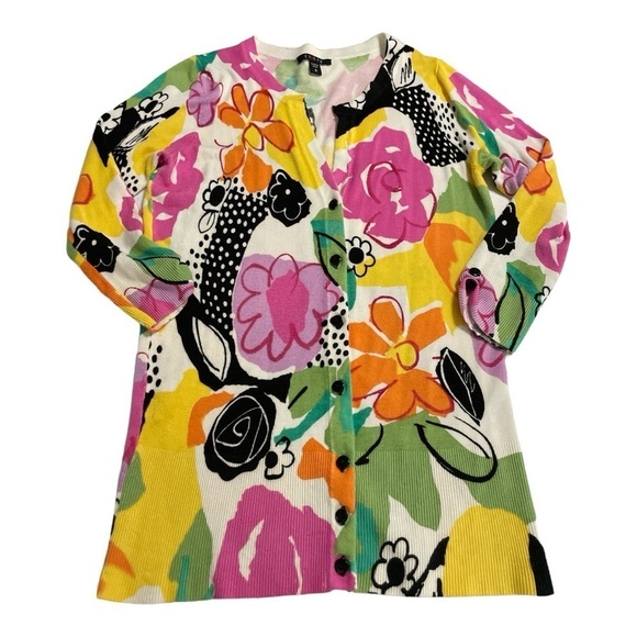 Cyrus Pink Multi Floral Button Down Cardigan Sweater Bright Fun Colors Sz S - Picture 5 of 10